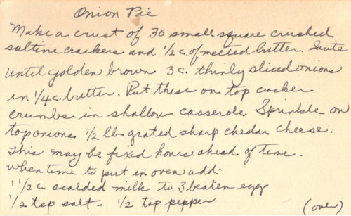 Handwritten Recipe For Onion Pie