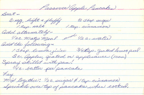 Handwritten Recipe For Apple Pancakes