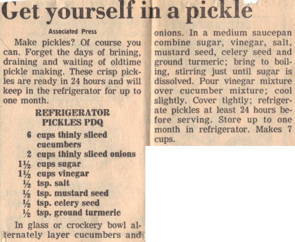 Recipe Clipping For Refrigerator Pickles