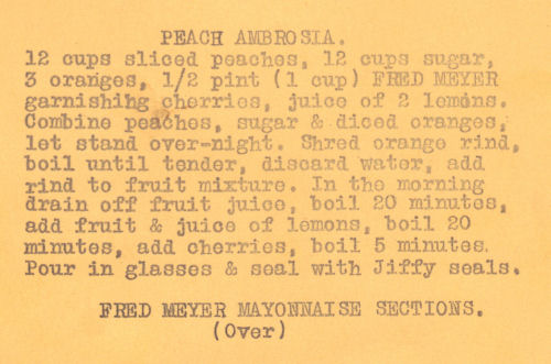 Recipe Card For Peach Ambrosia