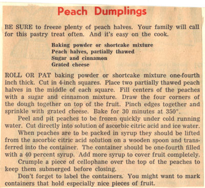 Recipe Clipping For Peach Dumplings