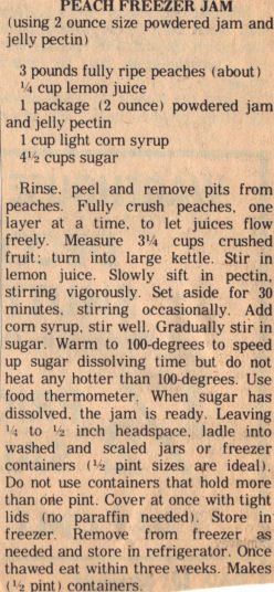 Recipe Clipping For Making Peach Freezer Jam
