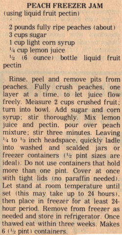 Recipe Clipping For Peach Freezer Jam