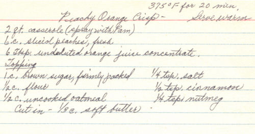 Handwritten Recipe For Peachy Orange Crisp