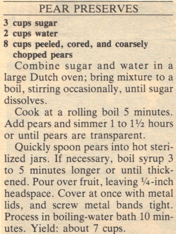 Recipe Clipping For Pear Preserves