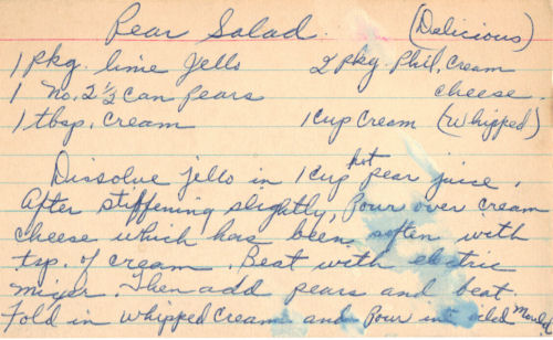 Handwritten Recipe Card For Pear Salad