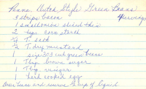 Handwritten Recipe For Green Beans