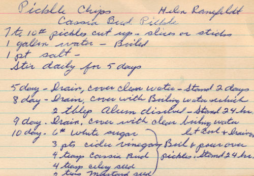 Handwritten Recipe For Pickle Chips