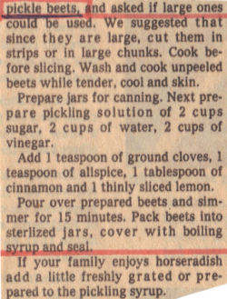 Recipe Clipping For Pickled Beets
