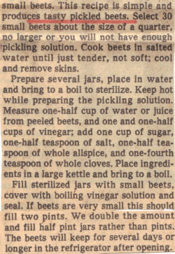 Vintage Clipping For Pickled Beets