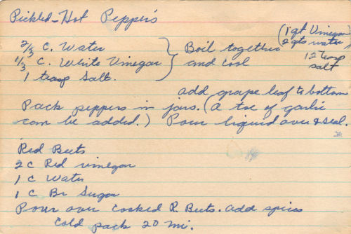 Recipe Card For Pickled Hot Peppers
