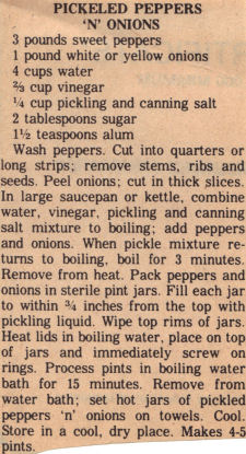 Recipe Clipping For Pickled Peppers 'N' Onions