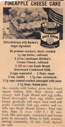 Vintage Recipe For Pineapple Cheese Cake