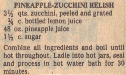 Recipe Clipping For Pineapple Zucchini Relish