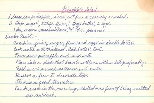Handwritten Recipe Card For Pineapple Salad