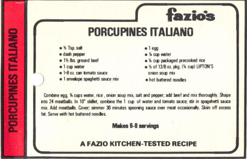 Recipe Card For Porcupine Meatballs