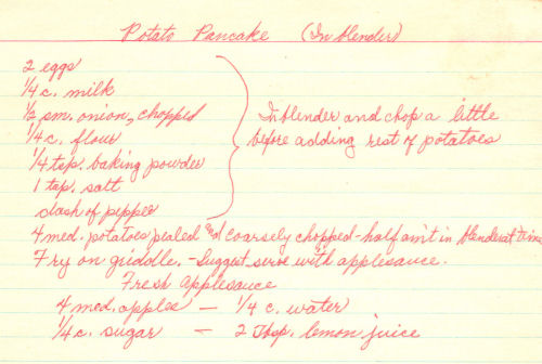 Handwritten Recipe For Potato Pancakes