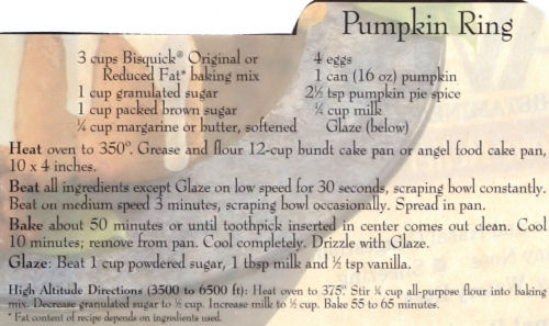 Recipe Clipping For Pumpkin Ring