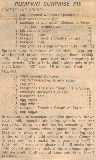 Vintage Recipe For Pumpkin Surprise Pie