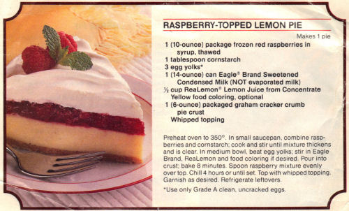 Recipe Clipping For Rasberry Topped Lemon Pie