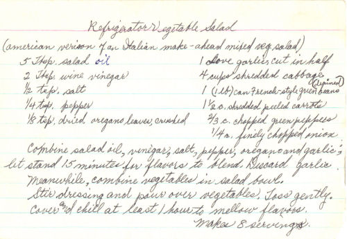 Handwritten Recipe For Vegetable Salad