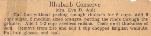 Recipe Clipping For Rhubarb Conserve