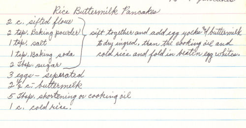Handwritten Recipe For Rice Buttermilk Pancakes