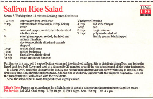 Recipe Card For Saffron Rice Salad - Side Two