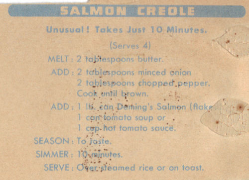 Vintage Recipe Clipping For Salmon Creole