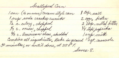 Handwritten Recipe For Scalloped Corn