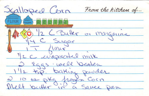 Handwritten Recipe Card For Scalloped Corn