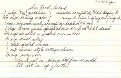 Handwritten Recipe For Seafood Salad