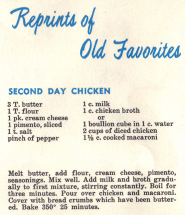 Vintage Recipe For Second Day Chicken