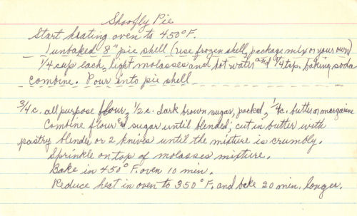 Handwritten Recipe For Shoofly Pie