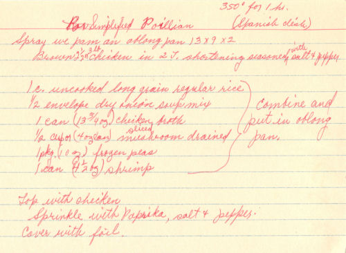 Handwritten Recipe For Spanish Casserole