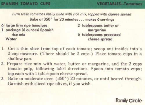 Vintage Recipe Card For Spanish Tomato Cups