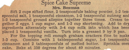 Vintage Recipe Clipping For Spice Cake Supreme
