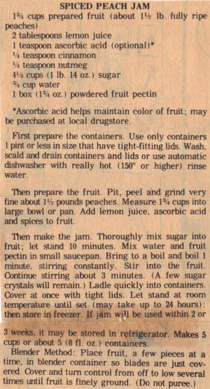 Recipe Clipping For Spiced Peach Jam