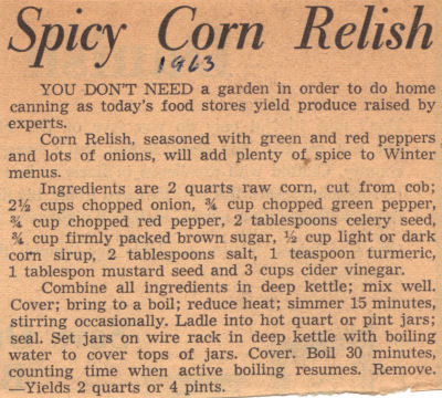 Vintage Recipe For Spicy Corn Relish
