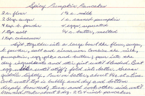 Handwritten Recipe For Spicy Pumpkin Pancakes