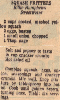 Recipe Clipping For Squash Fritters