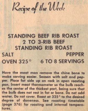 Recipe Clipping For Standing Beef Rib Roast