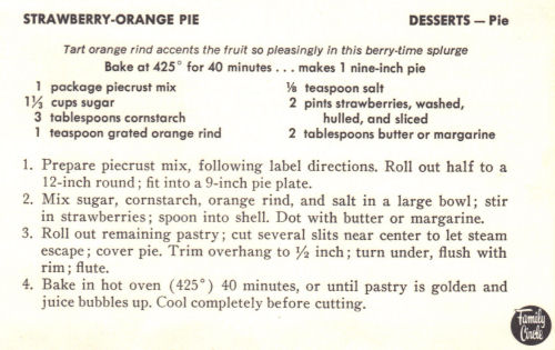 Vintage Recipe Card For Strawberry Orange Pie