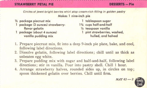Vintage Recipe Card For Strawberry Petal Pie