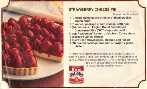 Recipe Clipping For Strawberry Cheese Pie