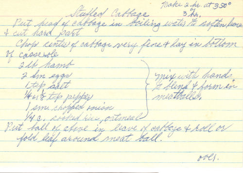 Handwritten Recipe For Stuffed Cabbage Rolls