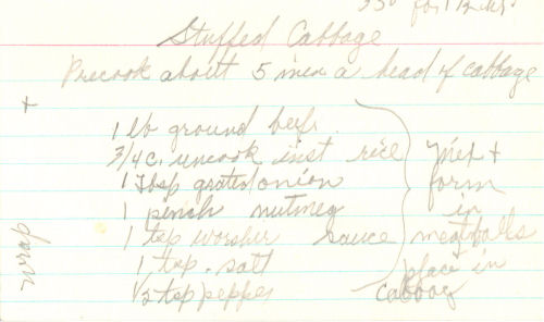 Handwritten Recipe For Stuffed Cabbage