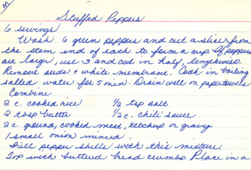 Handwritten Recipe For Stuffed Peppers