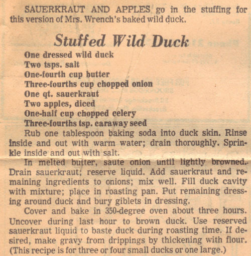 Vintage Recipe For Wild Duck - Stuffed