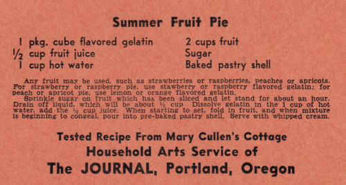 Vintage Recipe Card For Summer Fruit Pie